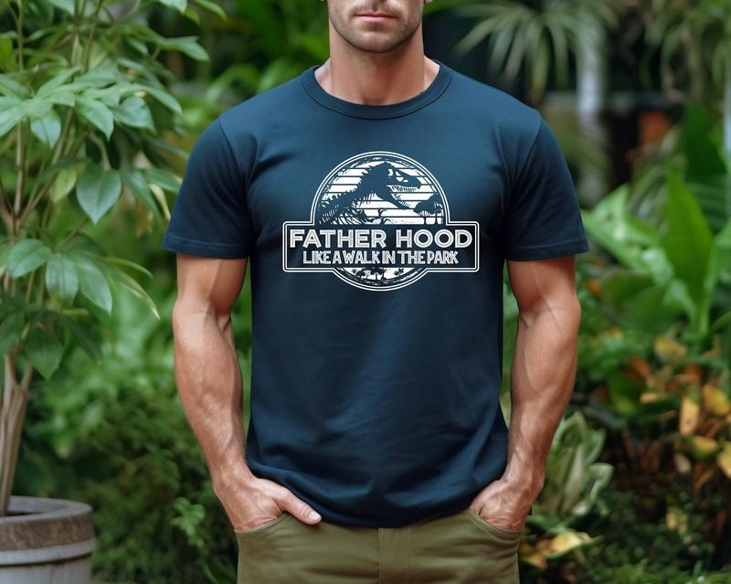 Fatherhood Like a Walk in the Park Shirt, 2025 Father's Day Gift T-Shirt, Retro Dinosaur Dad Gift Shirt, Gift for New Dad Tee