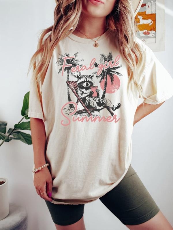 Feral Girl Summer Raccoon Shirt, Funny Meme, Feral , Cowgirl , Western , Rodeo