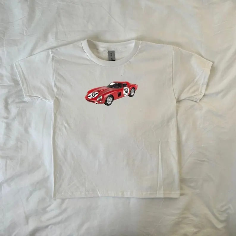 Ferrari Car Baby Tee, Racing, vintage, Car lovers, y2k clothing, Pinterest, retro, Race Car, 90s style baby tee, streetwear, ahs style
