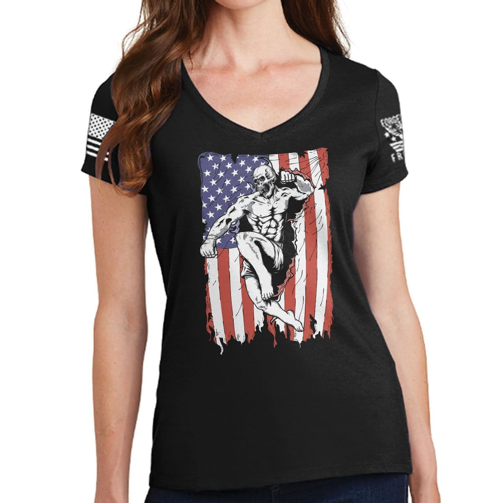 Ladies American Fighter V-Neck T-shirt Style001