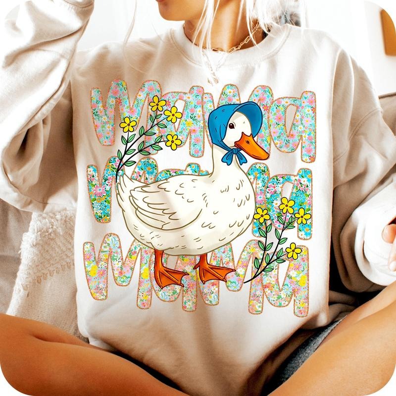 Floral Mama Goose Sweatshirt, Mama Goose Shirt, Coquette Mama Crewneck, Girly, Silly Goose Shirt, Duck, Goose Lover Shirt, Mother's day, Vintage Mama Goose Shirt