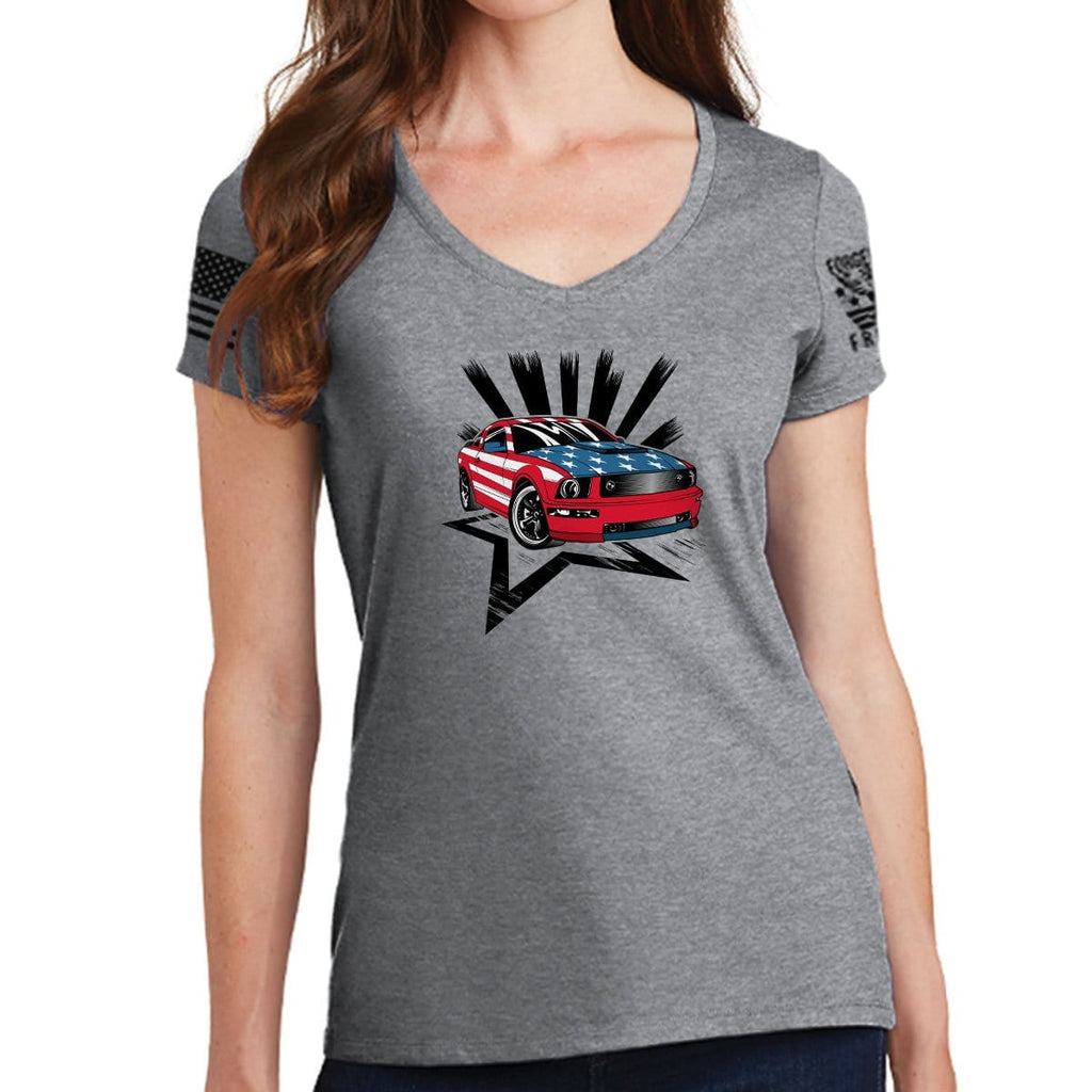 Ladies American Paint Job V-Neck T-shirt Style001