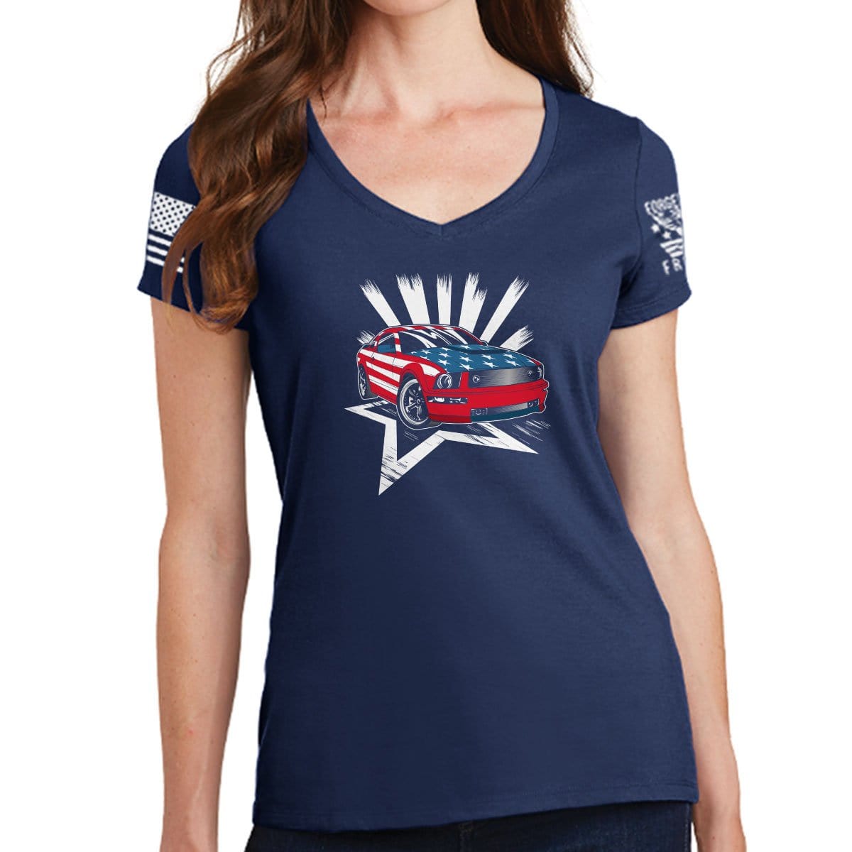Ladies American Paint Job V-Neck T-shirt Style001