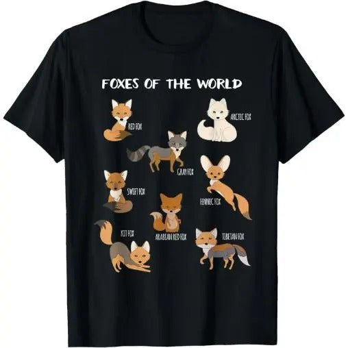 Foxes Of The World Funny Fox Animals Educational T Shirt T-Shirt Made in USA