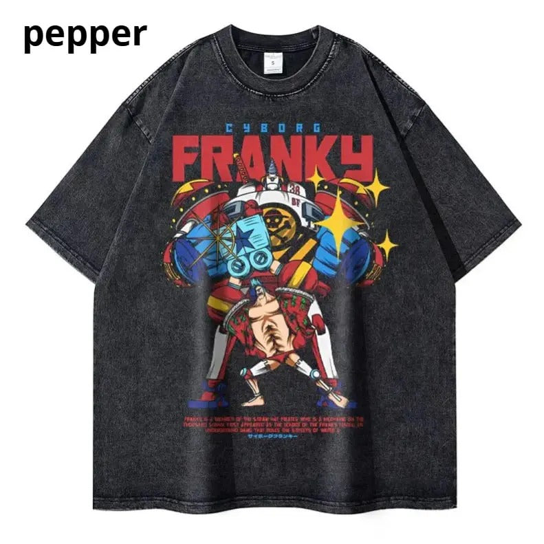 Franky Vintage Graphic T-shirt, Cyborg Franky Tee, THE ONE PIECE, One Piece Shirt, Anime Shirt, gifts For Fans, Streetwear Shortsleeve Menswear Top