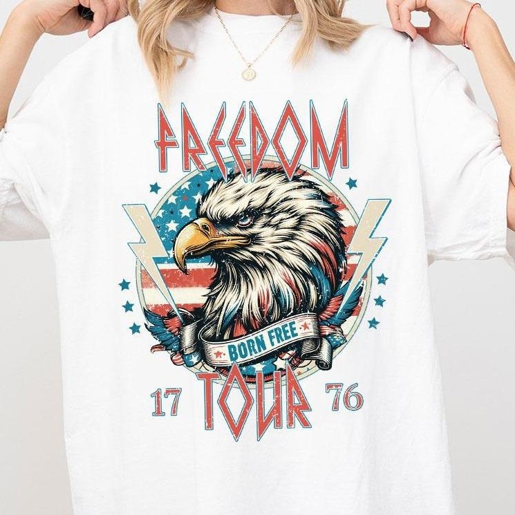 Freedom Tour Eagle American Shirt, Retro 4th of July Shirt, Red White and Blue, America shirt, Fourth of July Shirt, Independence Day Comfort Tee, USA 1776 Shirt, Patriotic T-Shirt, 4th of July Shirt Parade Outfits, Women Top