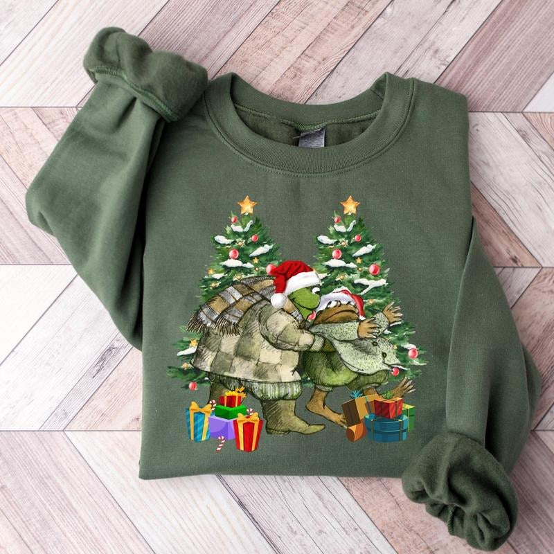Frog And Toad Sweatshirt, Christmas Snowman Sweatshirt, Classic Book Lover Shirt - Fabric, Cotton Crewneck Menswear