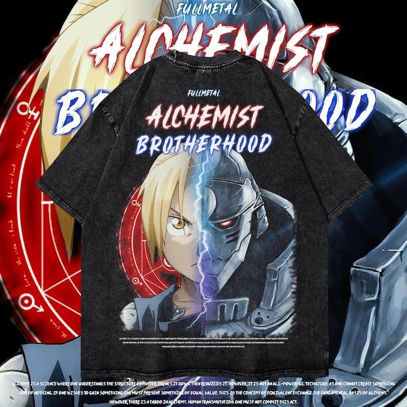 Fullmetal Alchemist Heavy Oversized Dyenomite Mineral Wash T-Shirt Unisex Anime T-Shirt Streetwear & Gym Style