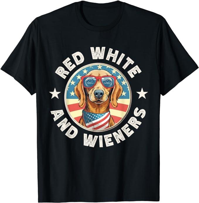 Funny 4th of July Shirts For Men, Funny Dachshund Red White and Wieners Weiner Dog 4th of July T-Shirt Menswear Top Casual Cotton