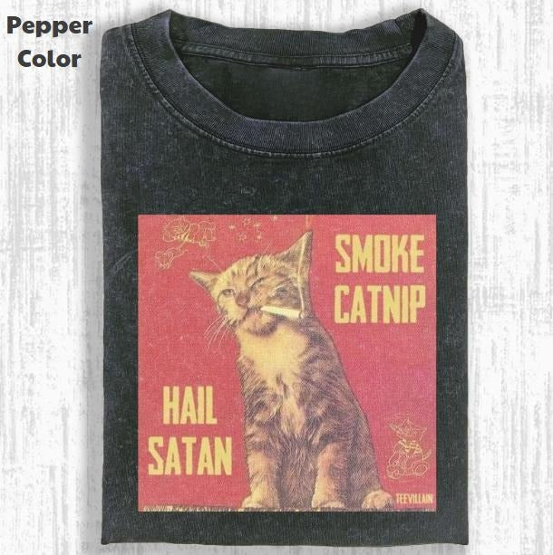 Funny Animal Vintage Graphic Tee, Cat Smoke Catnip T-Shirt, Animal Shirt, Unisex Meme Cringe Funny Shirt, Menswear Womenswear Streetwear Cotton Comfort
