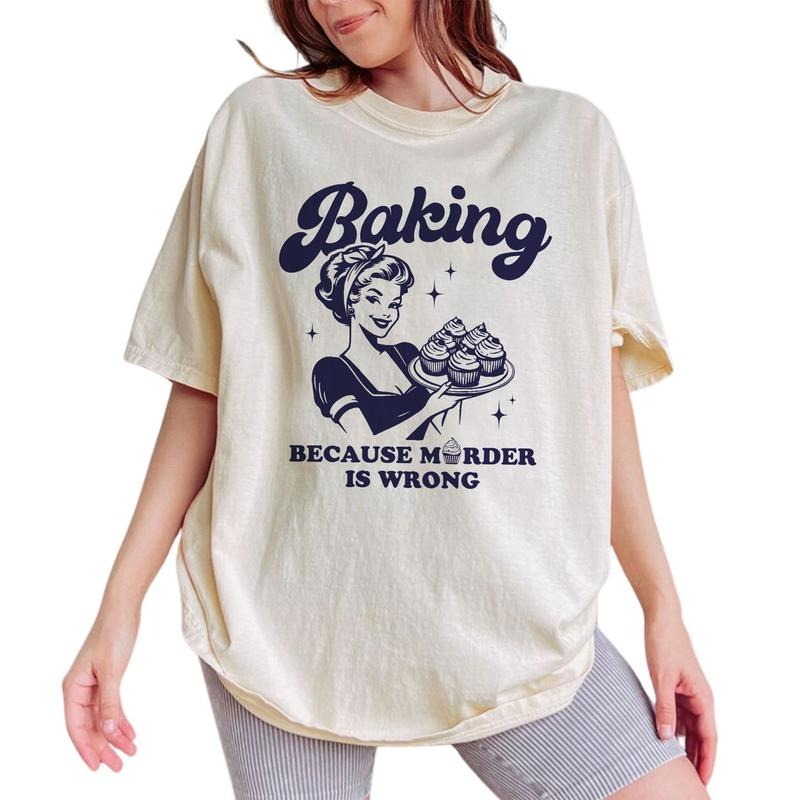 Funny Baking Vintage Tee, Mom Baker Vintage Graphic Tee Women, Wake And Bake Mama Unhinged Shirts, Sarcastic T-shirts For Mom, Baking Comfy Oversized Graphic Tee, Mother's Day Gifts, Women's Tops, Womenswear, Cotton Fabric Relaxed Fit Chic Style
