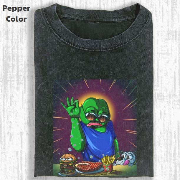 Funny Character Vintage Graphic Tee, Pepe The Frog Salt T-Shirt, Unisex Meme Cringe Funny Shirt, Menswear Womenswear Streetwear Cotton Comfort
