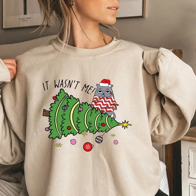 Funny Christmas Sweatshirt, Christmas Gift For Women, Funny Cat Sweatshirt, Christmas Tree Sweatshirt, Mens Christmas Sweater, Christmas Pajamas,CF828