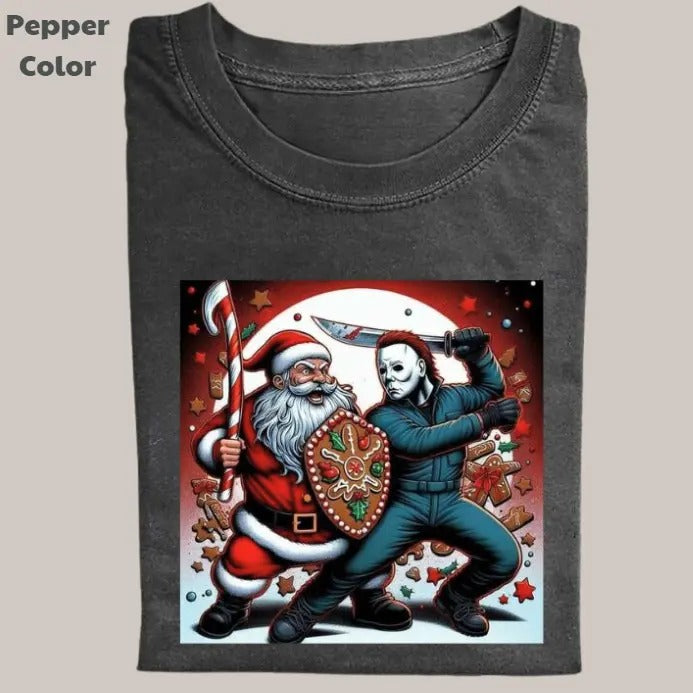 Funny Christmas Vintage Tee, Michael Myers Santa T-Shirt, Movies Graphic Tee, Meme Cringe Funny Dumb Shirt, Menswear Womenswear Streetwear