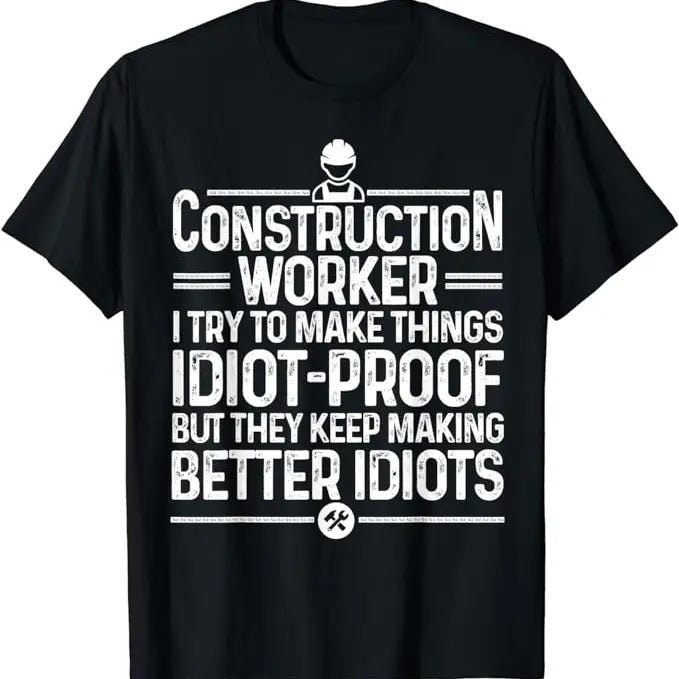 Funny Construction Work Shirts, Funny Construction Design For Men Dad Construction Worker T-Shirt Menswear Casual Cotton