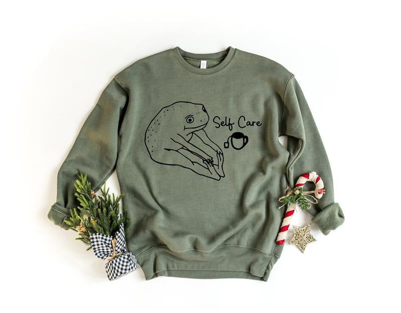 Funny Frog Self Care Shirt, Funny Frog Self Care Retro Sweatshirt, Funny Shirt, Birthday Gift For Her, Cottagecore Frog Shirt