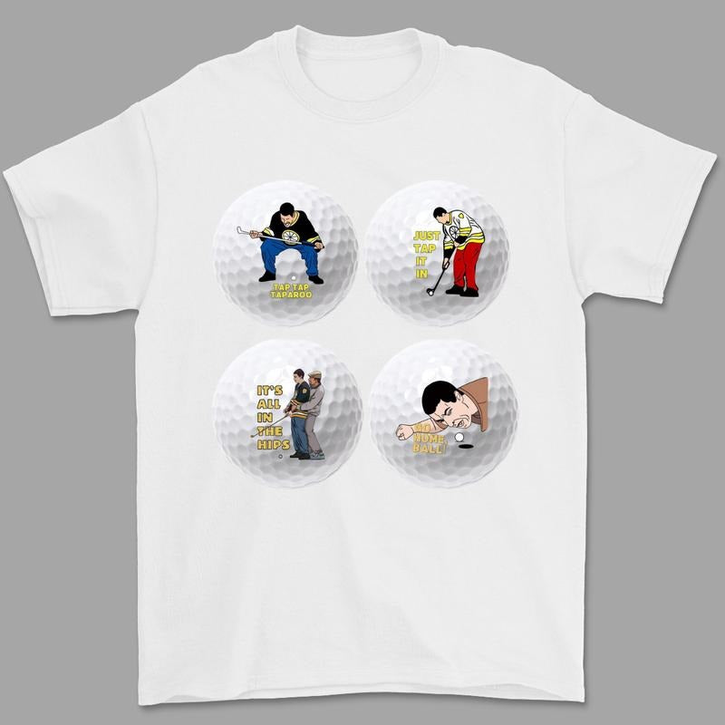 Funny Golf Ball T-shirt, Set of 4 Cartoon Golf Balls, Golf Practice Ball Gift T-shirt, Novelty Golf Gift for Male Dad
