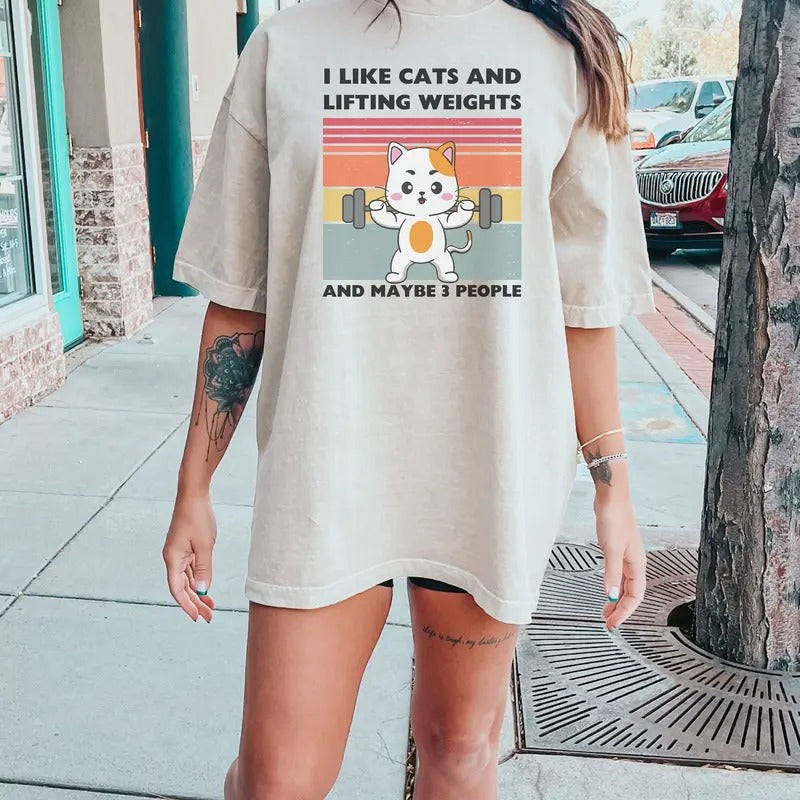 Funny Gym T Shirt Weight Lifting Gifts Retro Cat Shirt For Gym Rat Vintage Cat Gym Gift For Her Gym Clothes For Cat Lover Meme Shirt