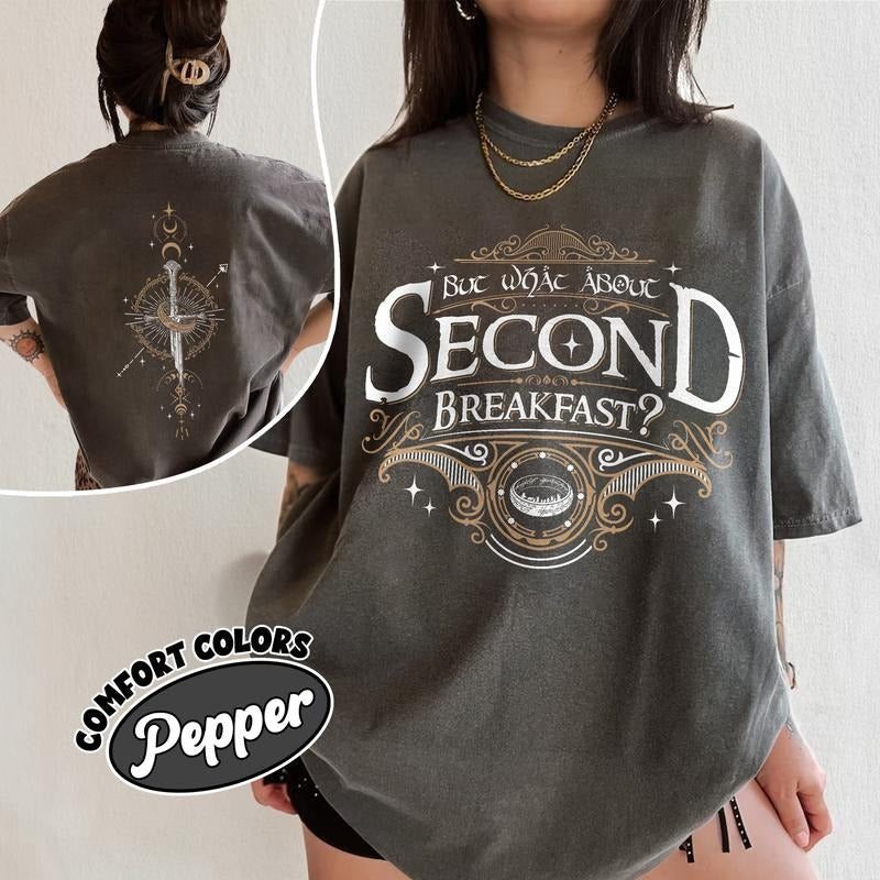 Funny LOTR Comfort Colors Shirt For Fans, Second Breakfast Shirt, Bookworm Apparel, Cozy Fantasy Tee, Gift For Book Lover