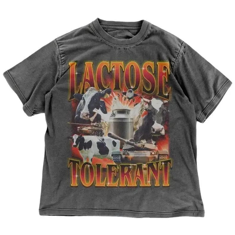 Funny Lactose Tolerant Cow Shirt | Cow Vintage Graphic Tee | 90s Style Meme T-Shirt | Dairy Humor | Cringey Shirt | Gen Z Humor | Ironic Tee Cotton