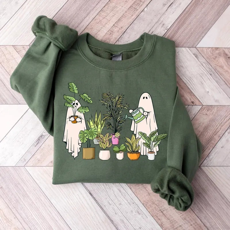 Funny Plant Ghost Sweatshirt, Halloween Plant Lady Shirt, Plant Lover Gift, Ghost Crewneck Sweatshirt, Spooky Gardener Shirt