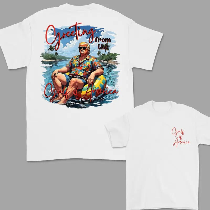 Funny Trump Gulf of America Shirt, Viral Gulf Mexico To Gulf of Americam Gulf of America Trump 2 Sided Shirt, Short-sleeved, Comfortable Summer T-shirt For Both Men And Women
