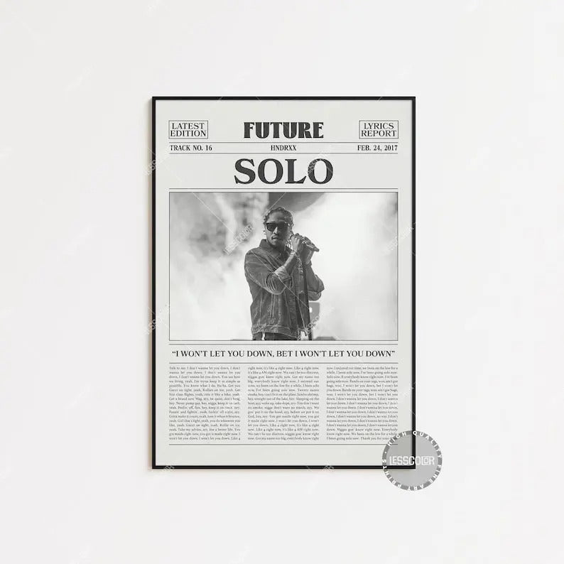 Future Retro Newspaper Print, Solo Poster, Solo Lyric Print, Future Poster, HNDRXX Poster, Future Poster