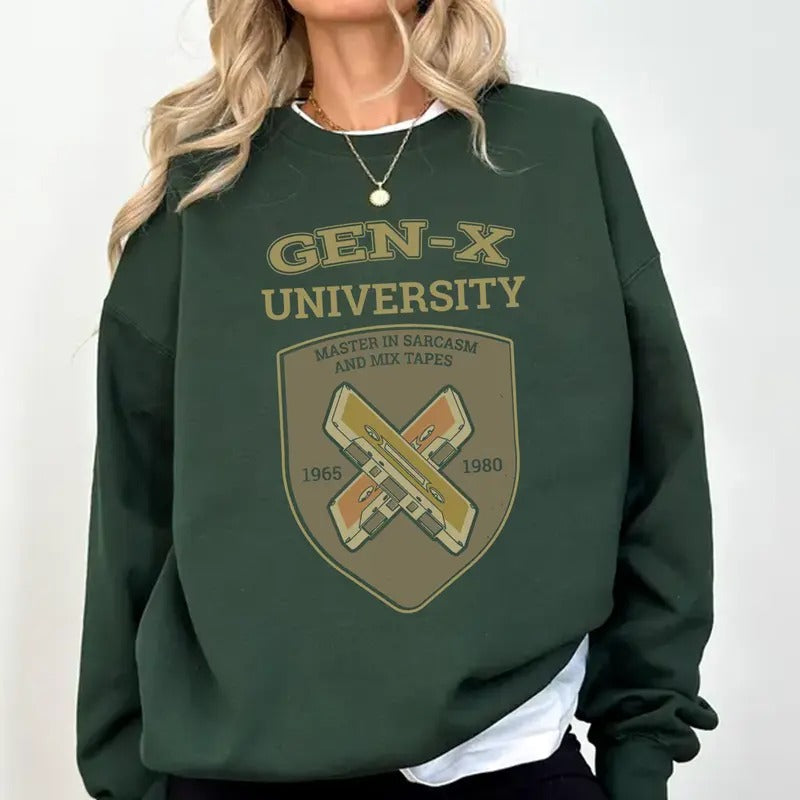 Gen X University T-Shirt - Retro Vintage Design for Generation X Proud Master of Sarcasm and Mix Tapes Full Colors, Full Sizes, For Men, For Women