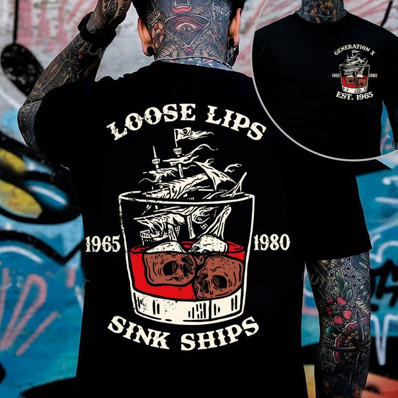 Generation X Custom Year Badass Generation T-shirt, Loose Lips Sink Ships Shirt - 100% Cotton Top Unisex Comfort Womenswear Menswear, Custom Classic Collar Love