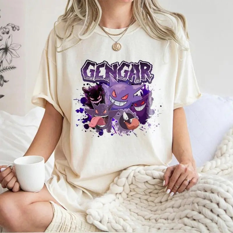 Gengar Inspired T-Shirt, Funny PKM Gengar Shirt, Cartoon Anime Shirt, Birthday Gifts, Gifts For Fans,  Ghostly Gengar Tshirt, Eerie Kanto Region Graphic Tee Sweatshirt, Hoodie, Comfort Colors