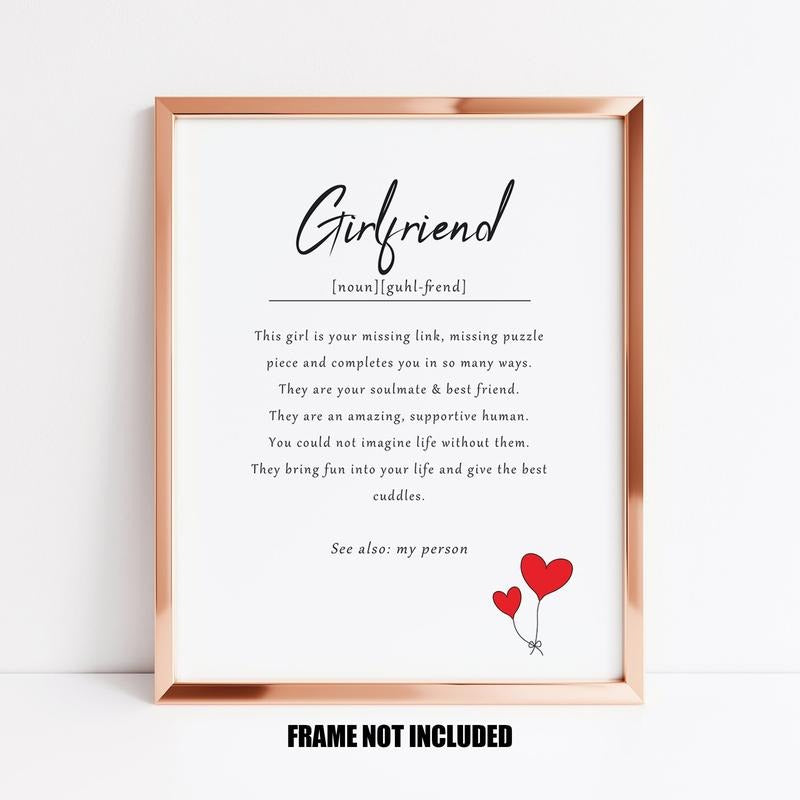 Girlfriend Definition Art Print, Gift For Girlfriend, Valentines Print For Girlfiend, Anniversary Print For Girlfriend Poster Prints No Frame, Gifts For Her Bedroom Decor, Wall Art Home Decor, Big Wall Decor, Gifts For Birthday Christmas Artwork Landscape