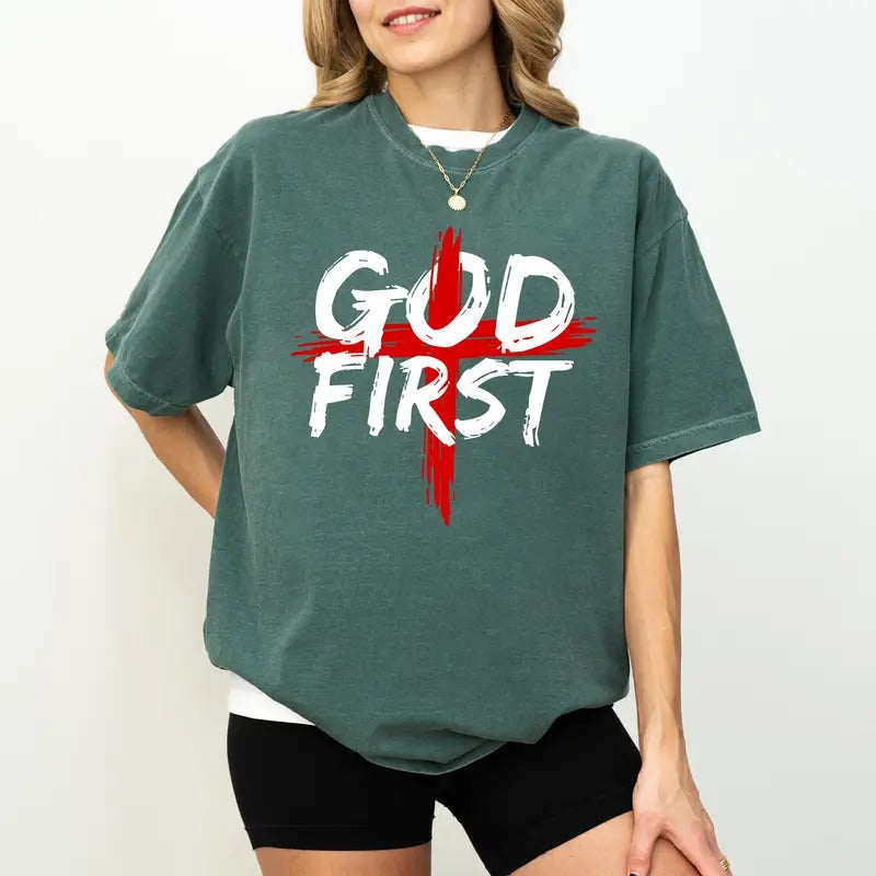 God First Comfort Colors Shirt, Bible Verse Unisex Graphic Tee, Faith Unhinged Tees, Christian Oversized T-shirt, Religious Tee