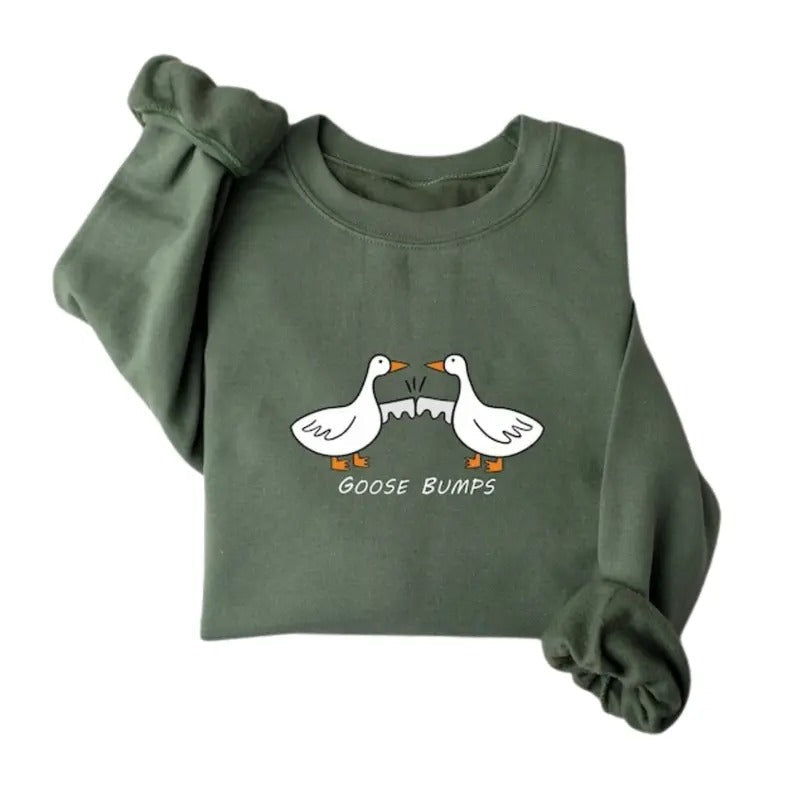 Goose Bumps Shirt, Silly Goose Sweatshirt, Goosee Pullover Hoodie, Funny Gift Tee Cute Gift for Her Him Classic Crewneck Menswear Fabric Fitted