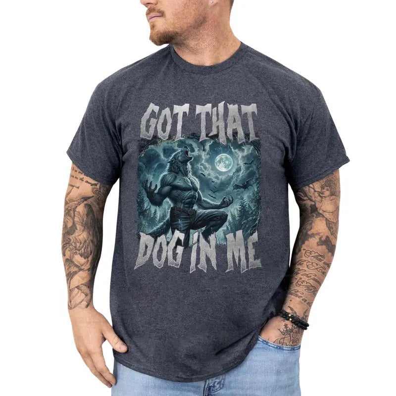 Got That Dog In Me Alpha Wolf Graphic Tee, Vintage 90s Style Werewolf Men T-shirt, Mental Health Wolf Emo Shirt For Him, Meme Men Clothing