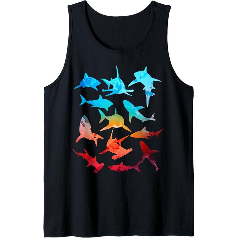 Great White Sharks Hammerhead Sharks Vintage Sunset Graphic Tank Top MADE IN USA