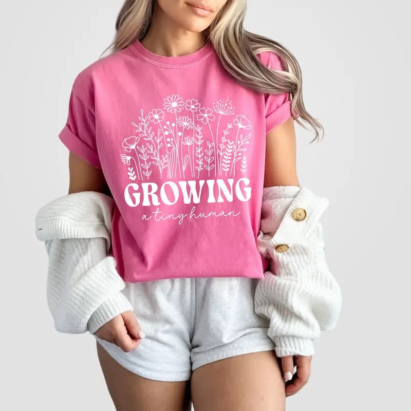 Growing A Tiny Human Shirt, Pregnancy Announcement TShirt, Spring Flower Baby Reveal Maternity Sweatshirt, Baby Announcement, Funny Mother Shirt, Mother's Day Tee for Women