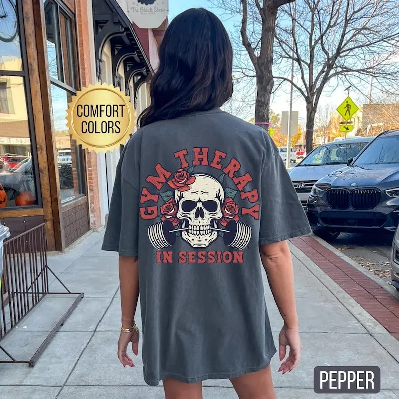 Gym Therapy in Session Shirt, , Muscle Mommy, Funny Workout T-Shirt, Gift for Weightlifter, Oversized Work Out Tee, Pump Cover