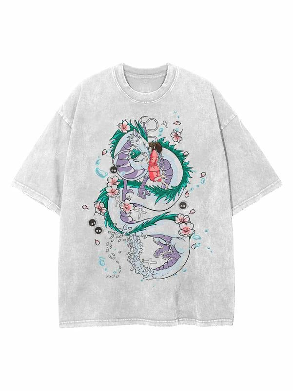 HAKU & CHIHIRO VINTAGE OVERSIZE T-SHIRT, MEN SHORTSLEEVE T-SHIRT, ANIME UNISEX T-SHIRT Menswear Top