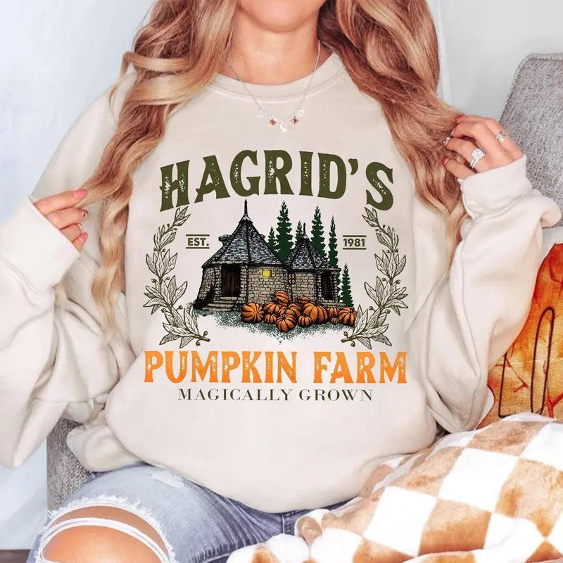 Hagrid's Pumpkin Patch Sweatshirt, Fall Halloween Spooky Season Unisex Classic T-Shirts in All Sizes All Color for Women for Men Comfort Cotton
