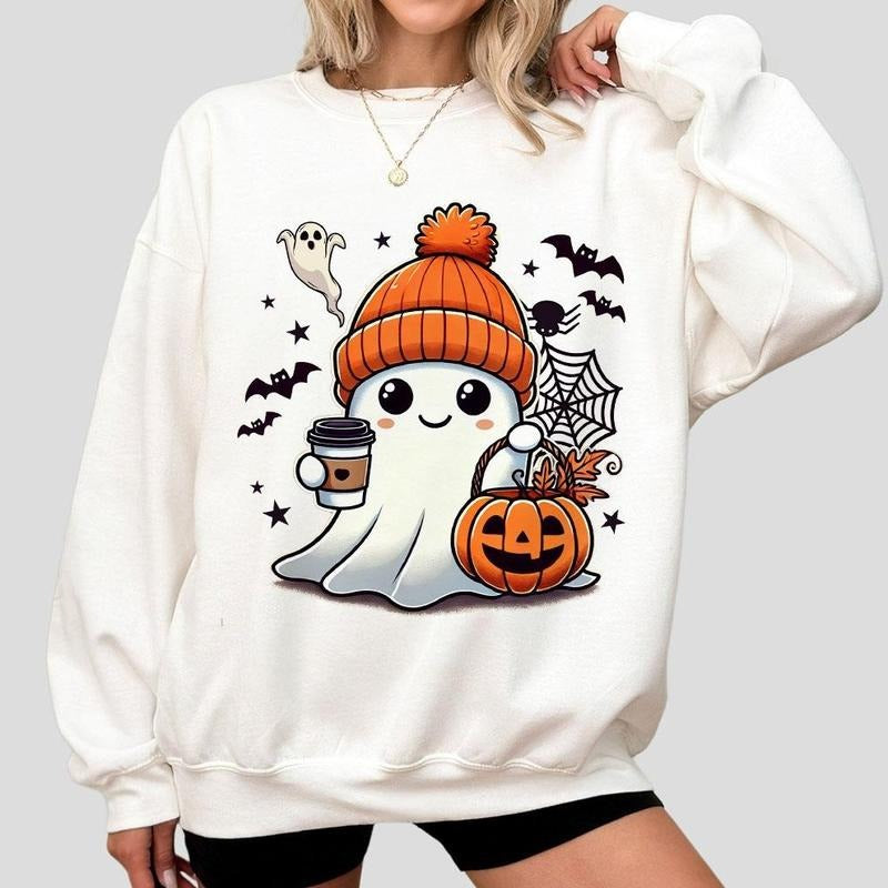 Halloween Ghost Sweatshirt, Cute Ghost Sweatshrit, Halloween T-shirt, Womens Halloween Shirt, Cute Fall Shirt, Spooky Season Sweatshirt, Shirt For Women, Trendy Ghost Halloween T-shirt, Funny Ghost T-shirt, Women's Tops
