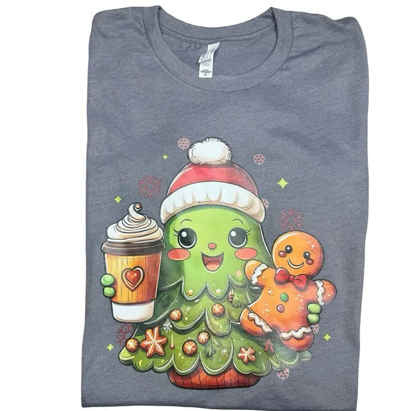 Happy Christmas Tree Festive Graphic T-shirt Top