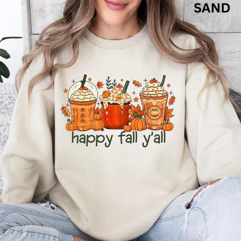 Happy Fall Y'all Crewneck, Oversized Fall Crewneck Sweatshirt, Fall Crewneck, Retro Sweatshirt Graphic Oversized Halloween Graphic Crewneck, Cotton Pullover Spooky Season Sweater