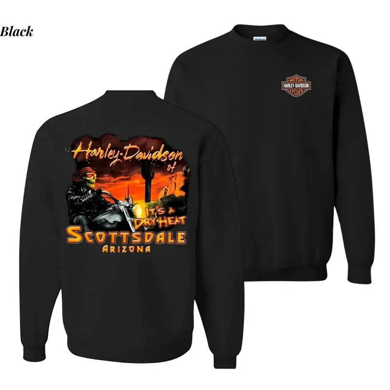 Harley Davidson Scottsdale Arizona Dry Heat Sweatshirt, Cool Motorbike Graphic Shirt For Men, Cotton Fabric Soft Top Menswear