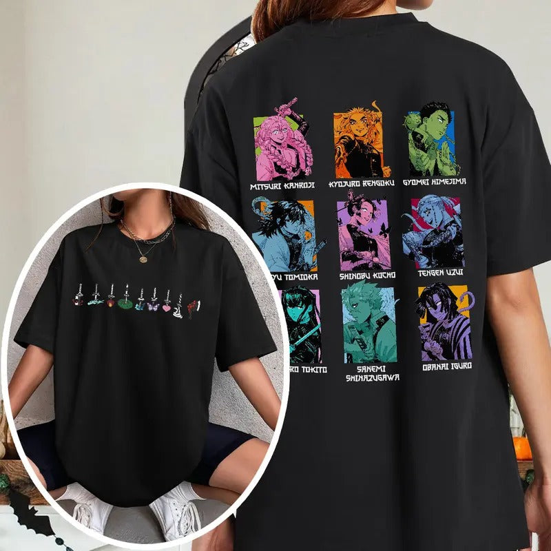 Hashira sword chibi style 2 sides shirt, Demon Slayer t-shirt, Anime sweatshirt hoodie, Anime lover t-shirt