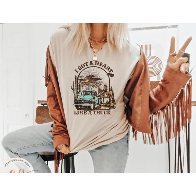 Heart Like A Truck Shirt, Western Sunset Cowgirl Shirt, Country Shirt, Cowgirl Graphic Tee, Western Country Shirt V821I