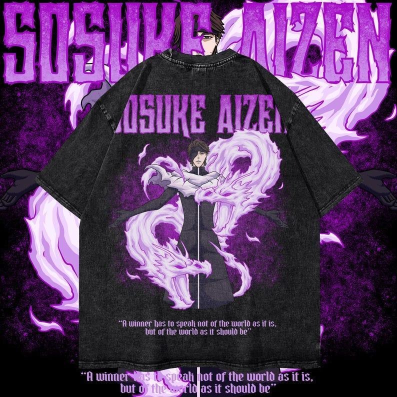 Heavy Oversized Dyenomite Mineral Wash Unisex Anime T-Shirt Streetwear & Gym Style Aizen Classic Cotton