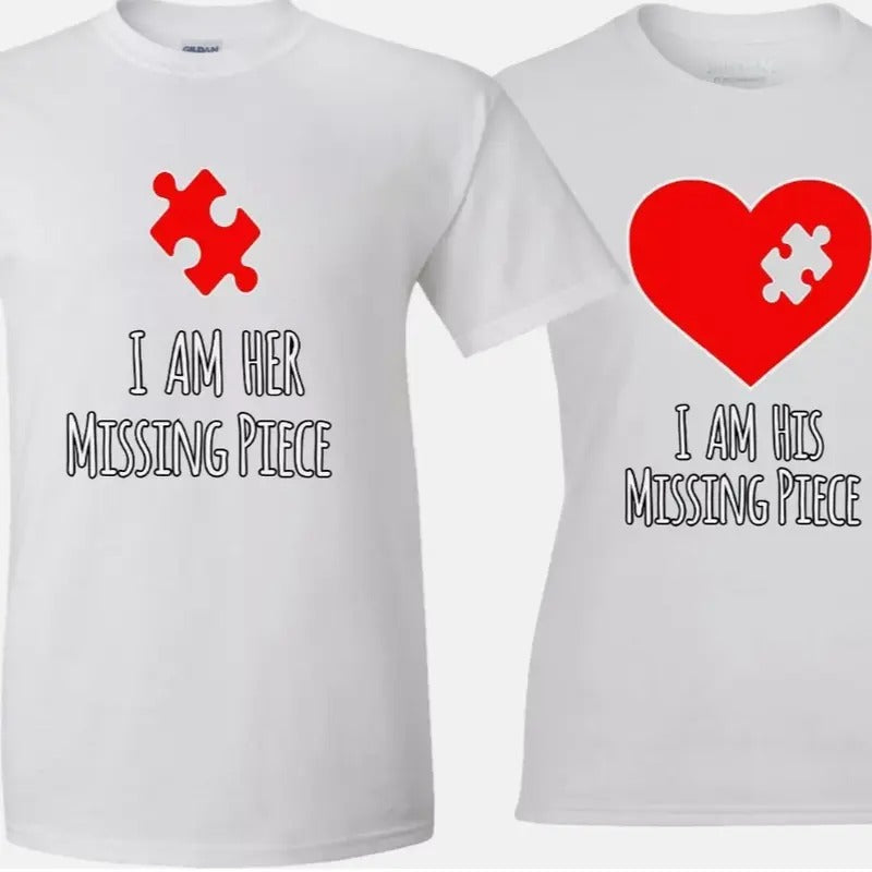 His Her Missing Piece puzzle Heart Valentine couple matching funny cute T-Shirt