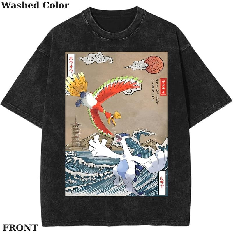 Ho-Oh vs Lugia Pokemon Graphic Shirt, Pokemon T-Shirt, PKM Shirt, Anime Funny Shirt, Vintage Tee Menswear Womenswear Streetwear Cotton Comfort