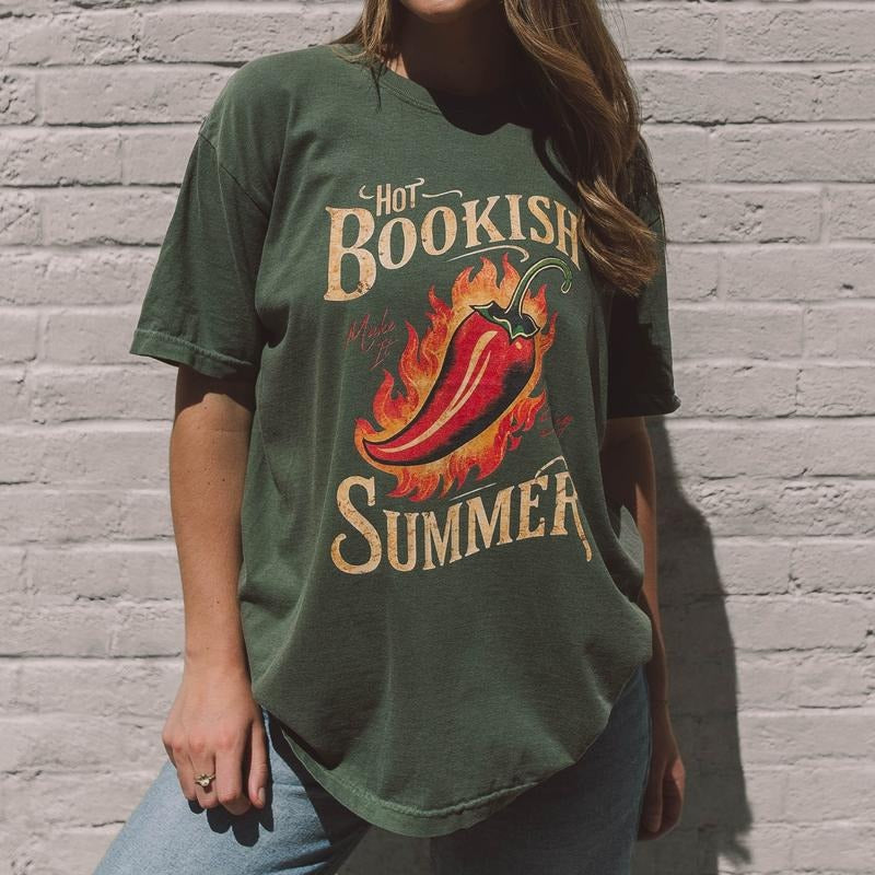 Hot Bookish Summer Graphic Tee with Comfort Colors, Hot Girls Read Shirt, Vintage Womenswear Tee, Bookish Merch, Hot Girl Summer T-Shirt, Book Lover Gift