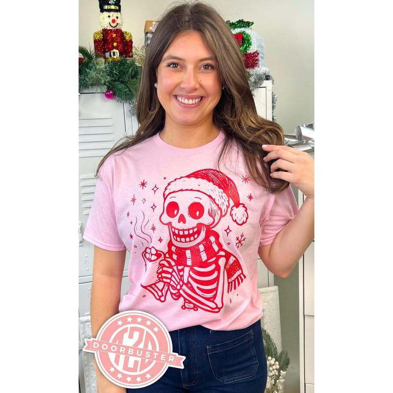 Hot Cocoa Christmas Skeleton Graphic T-Shirt